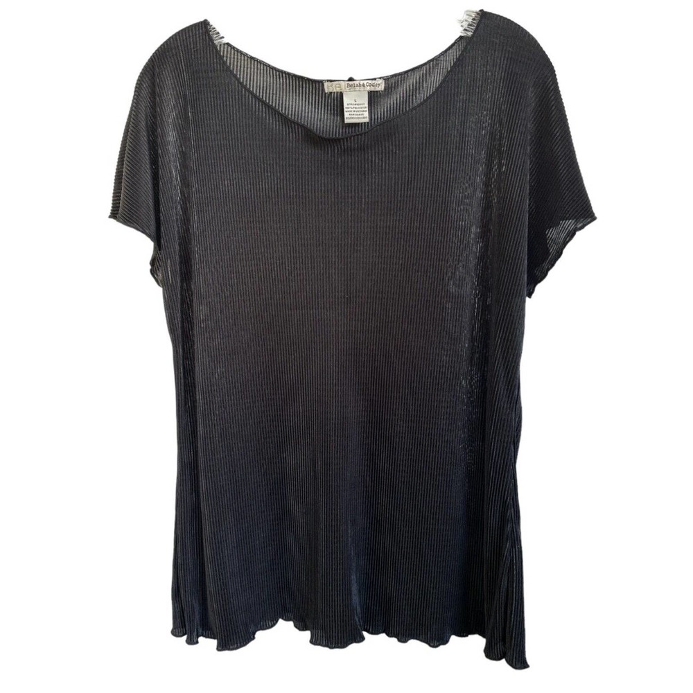 Belah & Codey Women's Sheer Top Blouse Short Sleeve Lightweight Sz L Black